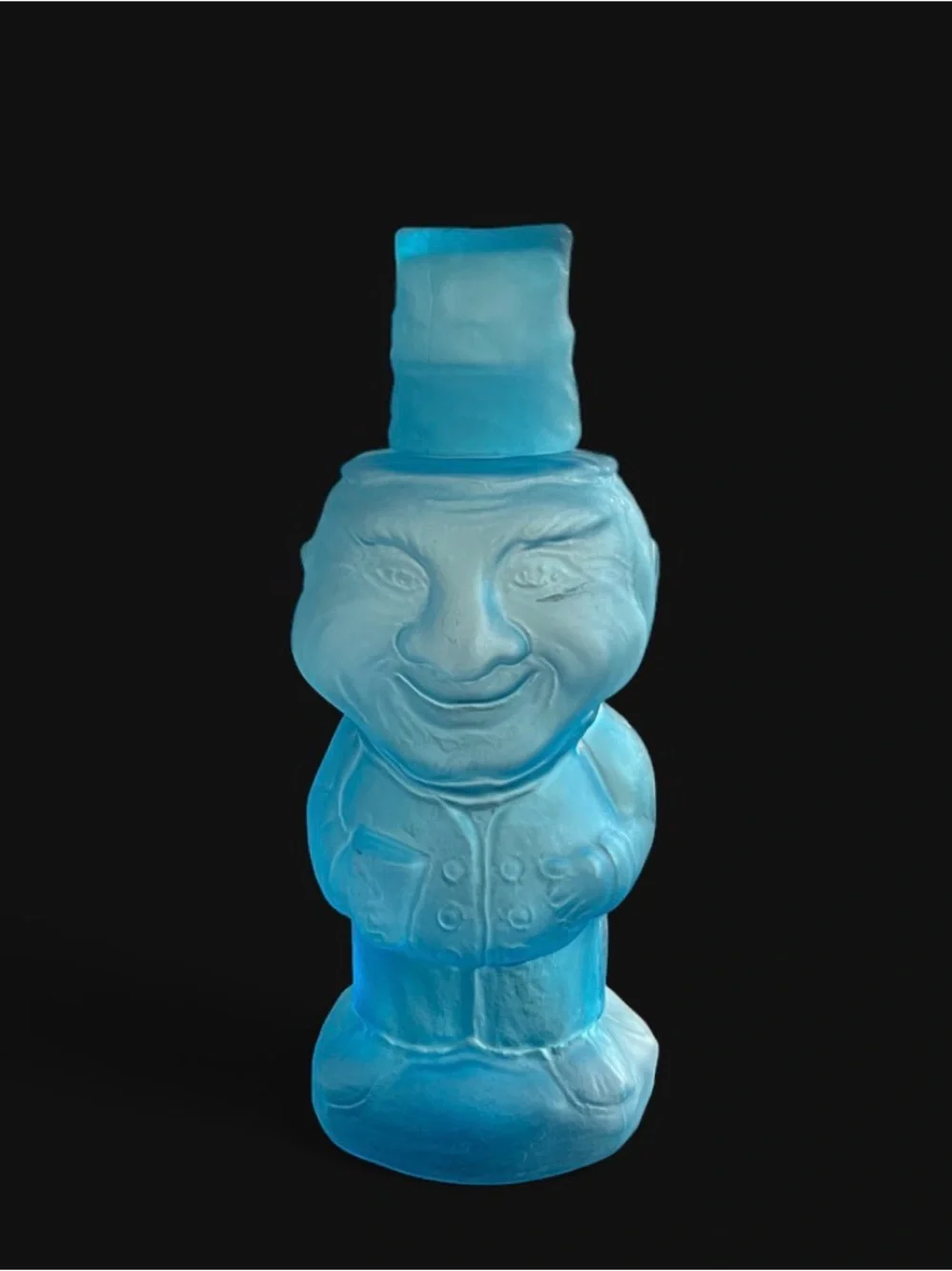 Vintage 70’s Jolly Mountaineer blue satin frosted glass decanter Indiana Glass